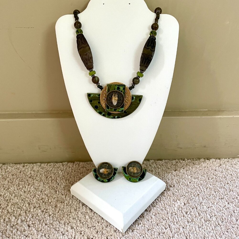 Wearable Art! Handmade Original Carol Kent Necklace and Earrings Set - Picture 7 of 15